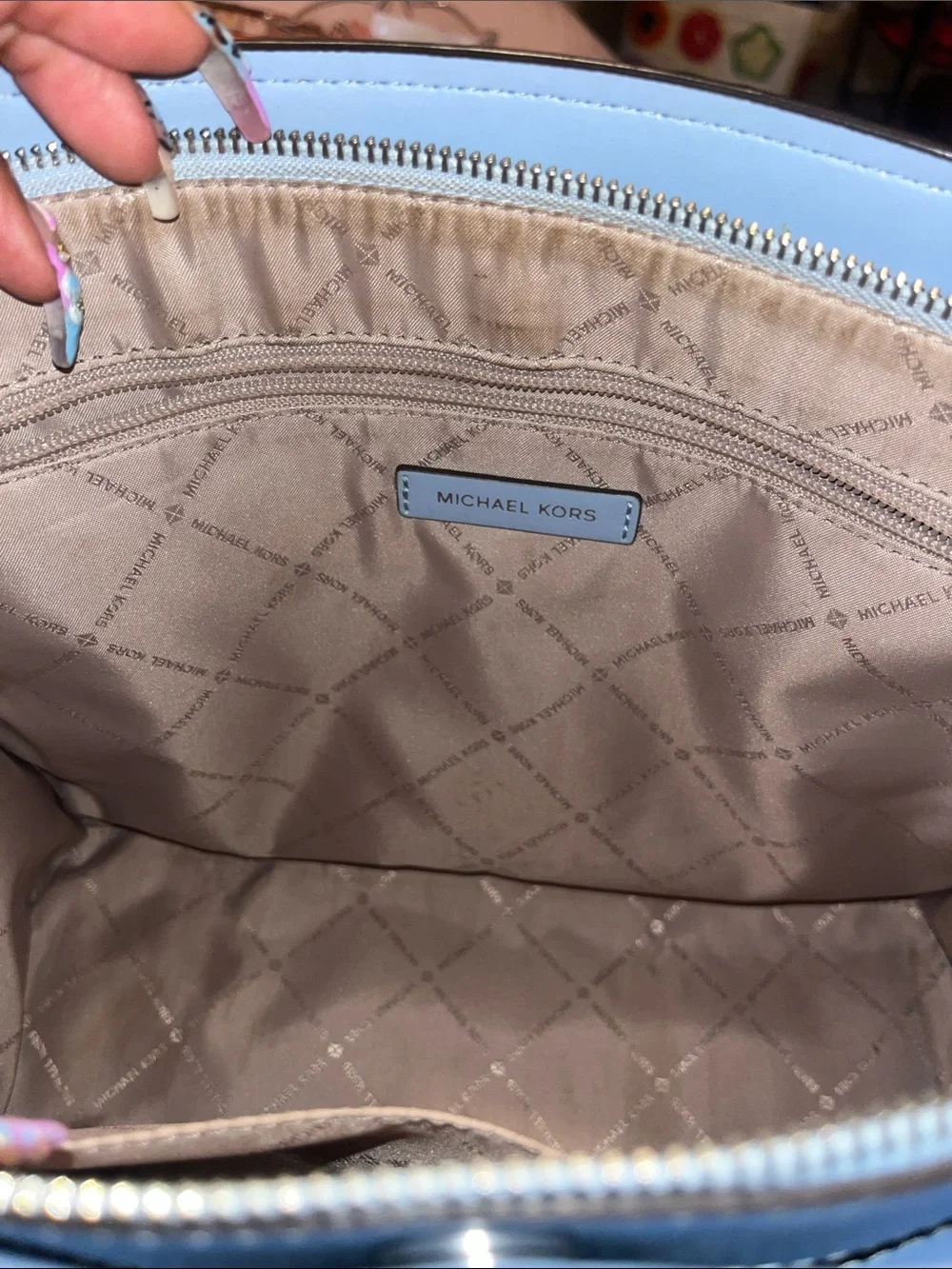 Pre-Loved Michael Kors Two Toned Blue Satchel